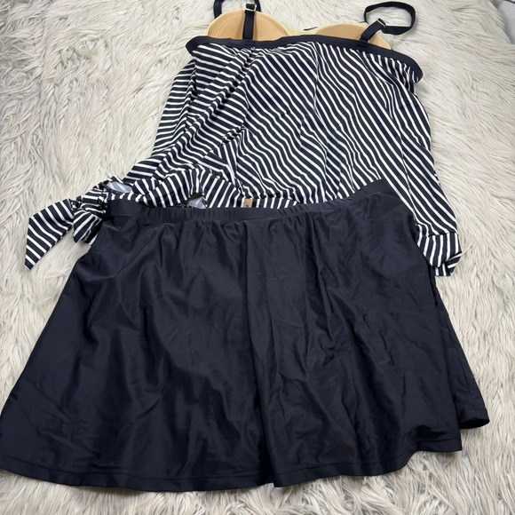 Swimsuits for All Women's 20 Tankini Swimsuit Skirted Bottom Modest Stripe Black - Picture 7 of 8